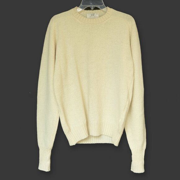 Vintage White Wool Sweater Scottish Fisherman Crew Neck Mariner Medium Knit - Picture 1 of 9